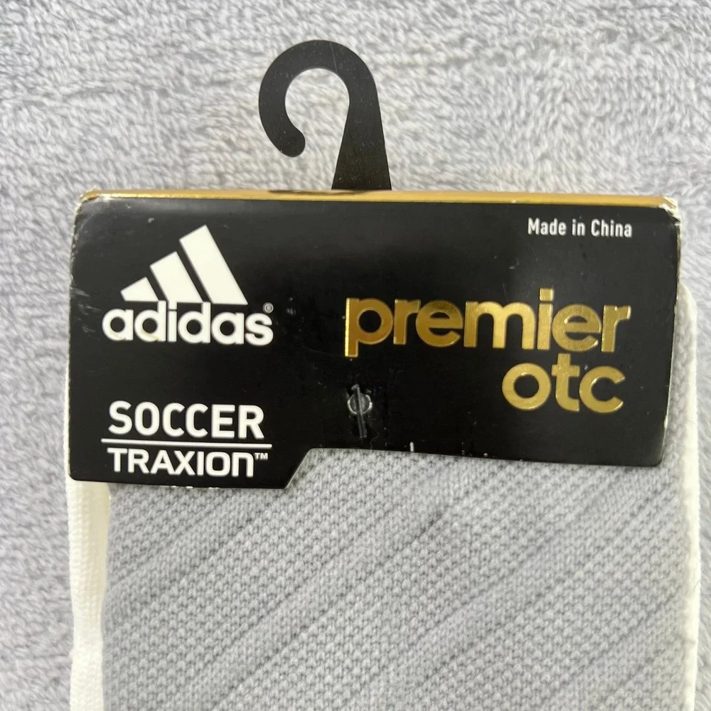 Adidas Premier OTC Soccer Traxion Socks Large White Grey Compression Athletic